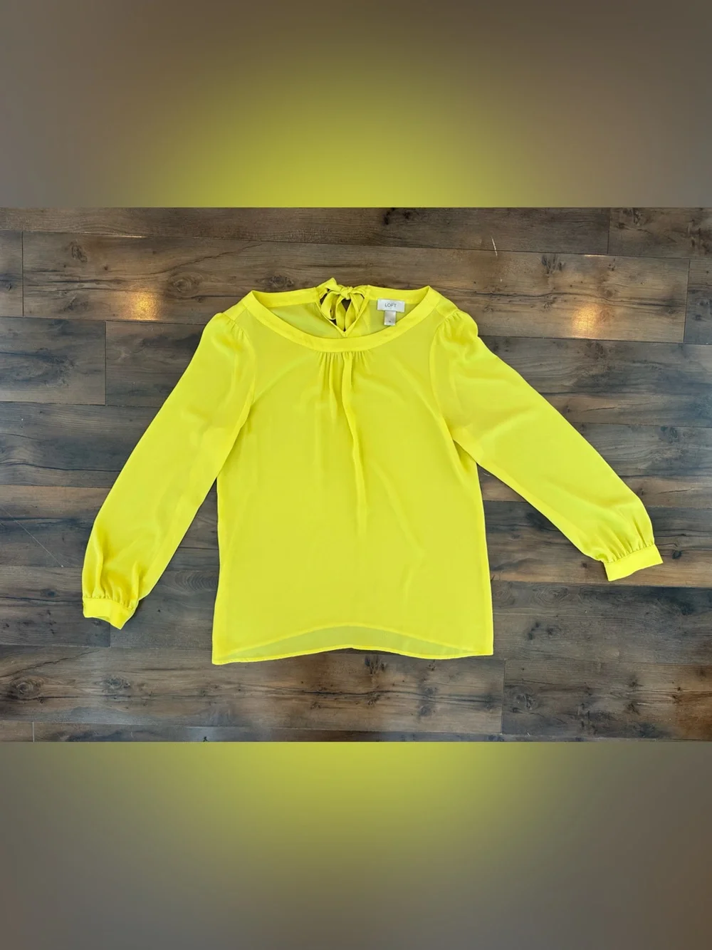 LOFT Yellow Tie Back Blouse Medium Puff Sleeve Career Office Top